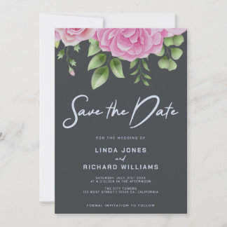 Convite de Save The Date de Rosas Cinza Grafite