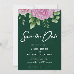 Convite de Save The Date de Rosas Verde Escuro