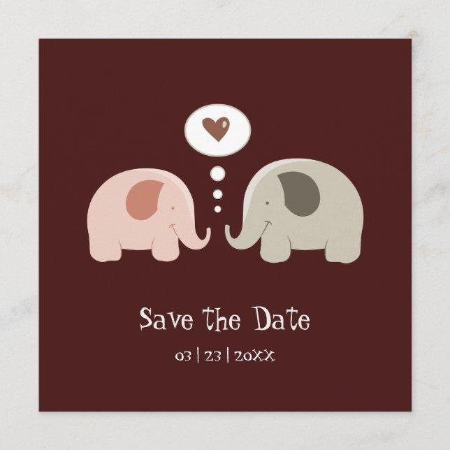 Convite de Save the Date - Elefantes Fofos (Frente)