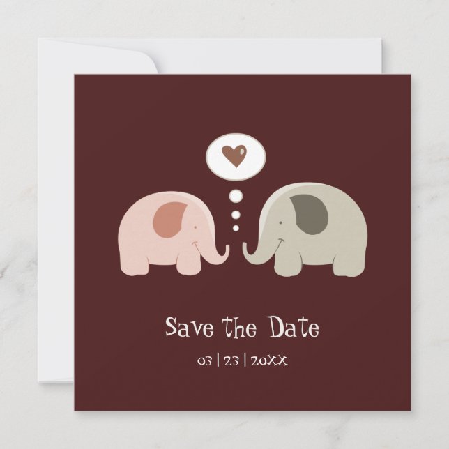 Convite de Save the Date - Elefantes Fofos (Frente)