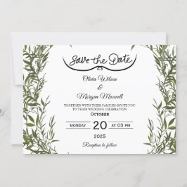 Convite de Save The Date Elegante com Folhagem