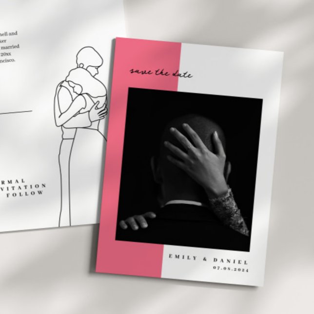 Convite de Save the Date Elegante com Foto ROSA (Criador carregado)