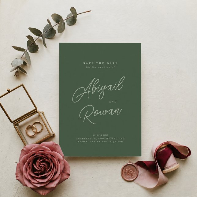 Convite de Save the Date Elegante Verde Floresta (Criador carregado)