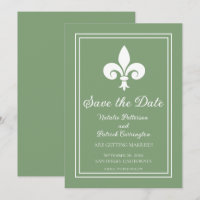 Convite de Save the Date Fleur de Lis Verde Musgo