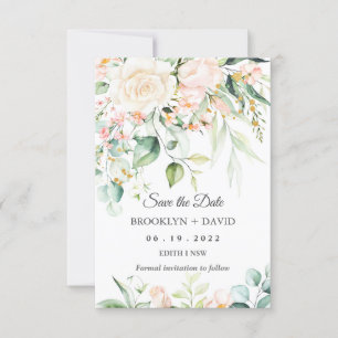 Convite de Save the Date Flor de Rosa Bege Aguarel