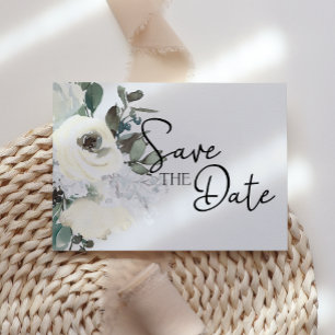 Convite de Save The Date Floral Aquarela Branco Ma