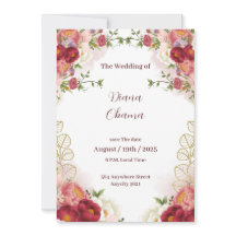 Convite de Save The Date Floral Aquarela Dourado V
