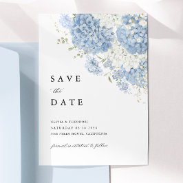 Convite de Save the Date Floral Branco Azul Empoei