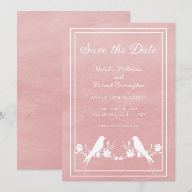 Convite de Save the Date Floral com Pássaros do Am (Frente/Verso)