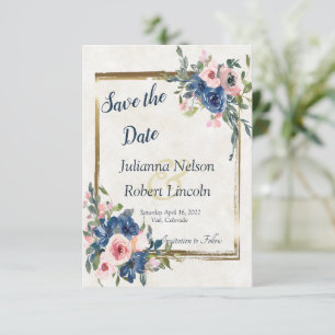 Convite de save the date floral de aquarela rosa e