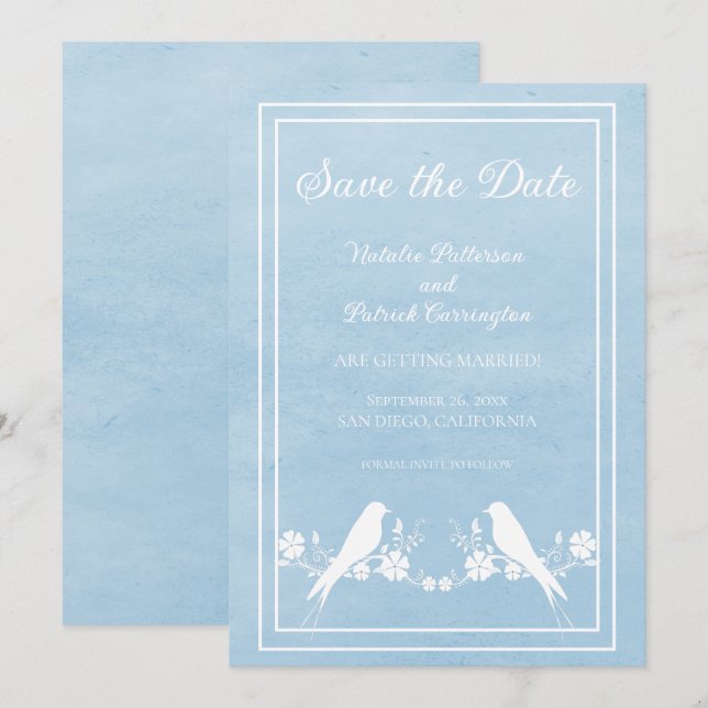 Convite de Save the Date Floral de Pássaro de Amor (Frente/Verso)
