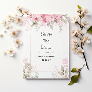 Convite de Save The Date floral em aquarela rosa m