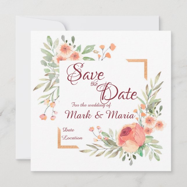 Convite de Save the Date floral laranja (Frente)
