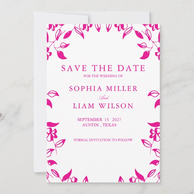Convite de Save the Date Floral Rosa Clássico (Frente)
