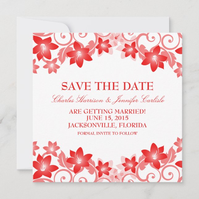 Convite de Save the Date Floral Simples Vermelho (Frente)