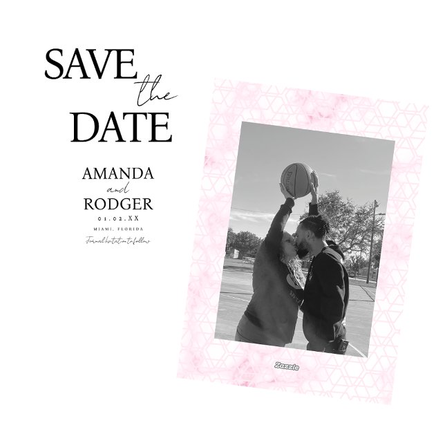 Convite de Save the Date Foto Rosa Moderno Preto B (Criador carregado)