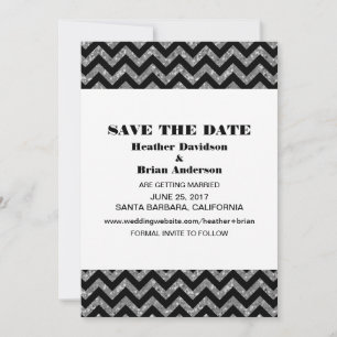 Convite de Save the Date Glitter Chevron, Prata