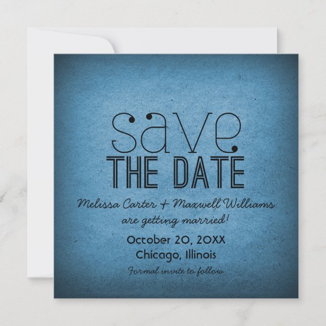 Convite de Save the Date Grunge Moderno, Azul (Frente)