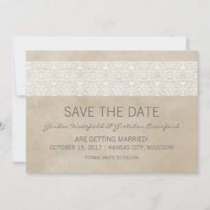 Convite de Save the Date Ivory Rustic Lace