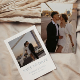 Convite de Save the Date Minimal Azul Empoeirado