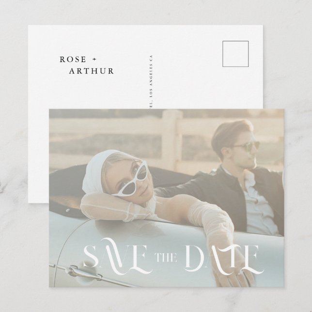 Convite de Save The Date minimalista e sofisticado (Frente/Verso)