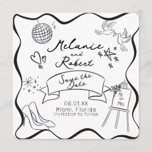Convite de Save the Date Moldura Preta e Branca co