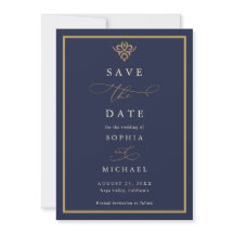 Convite de Save the Date Old Money Azul Marinho