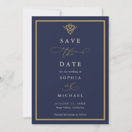 Convite de Save the Date Old Money Azul Marinho