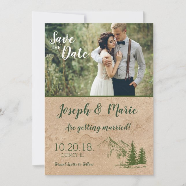 Convite de Save the Date para Casamento Rústico na (Frente)