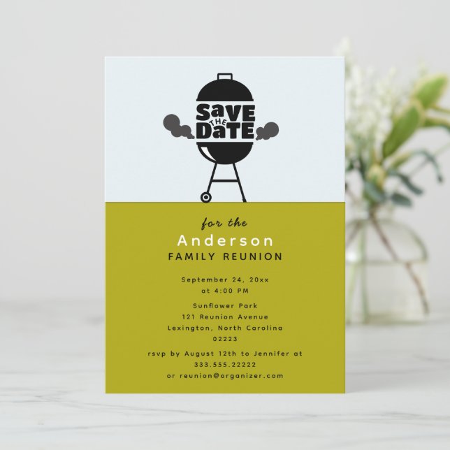 Convite de Save the Date para festa com churrasco (Em pé/Frente)