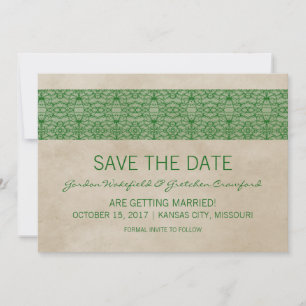 Convite de Save the Date Rustic Green Lace