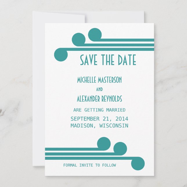 Convite de Save the Date Teal Simple Deco Chic (Frente)