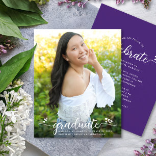 Convite de Script de Graduação de Foto Roxo de O