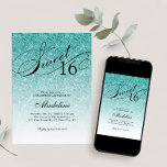 Convite de Script de Rico Aqua Blue Glitter Sweet<br><div class="desc">Este belo convite apresenta uma brilhante cintilação azul aqua e o seu texto personalizado. Use o modelo para adicionar suas informações. Altere a fonte ou adicione mais texto usando o recurso Personalizar.</div>