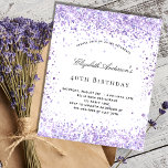 Convite de script de violeta de aniversário de orç<br><div class="desc">Para uma elegante festa de aniversário 40th (ou qualquer idade). Um fundo branco chic. Decorado com brilho violeta. Personalize e adicione um nome e detalhes da parte. O nome é escrito com um script de estilo manuscrito</div>