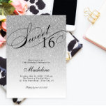 Convite de Script do Rico Silver Glitter Sweet 16<br><div class="desc">Este belo convite apresenta uma falso brilho prateado e o seu texto personalizado. Use o modelo para adicionar suas informações. Altere a fonte ou adicione mais texto usando o recurso Personalizar.</div>