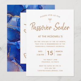 Convite de Seder de Páscoa Elegante Azul Dourado