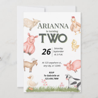 Convite de Segundo Aniversário de Animais da Fazen