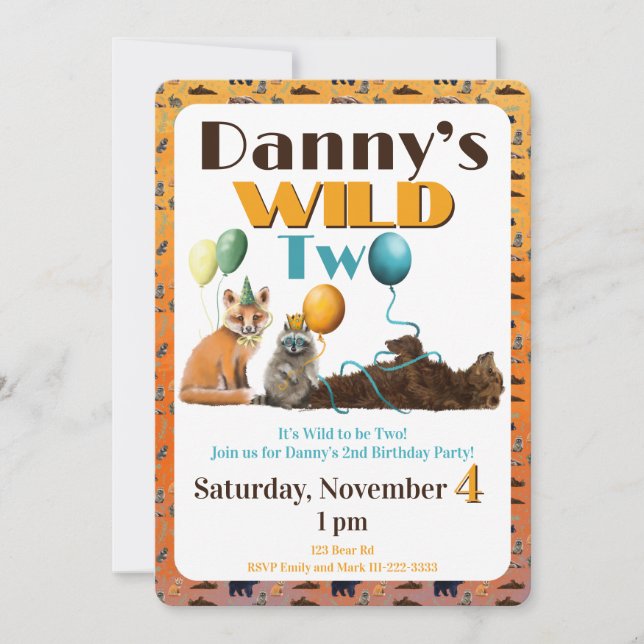 Convite de Segundo Aniversário de Dois Animais Sel (Frente)