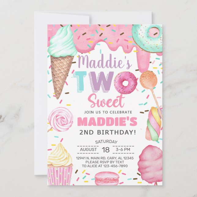 Convite de segundo aniversário para duas meninas d (Frente)