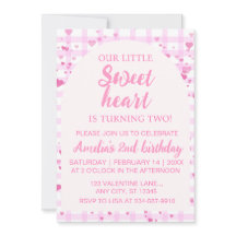 Convite de Segundo Aniversário Pequeno Coração Ros