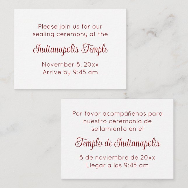Convite de Selamento de Templo em Script Vermelho  (Frente/Verso)
