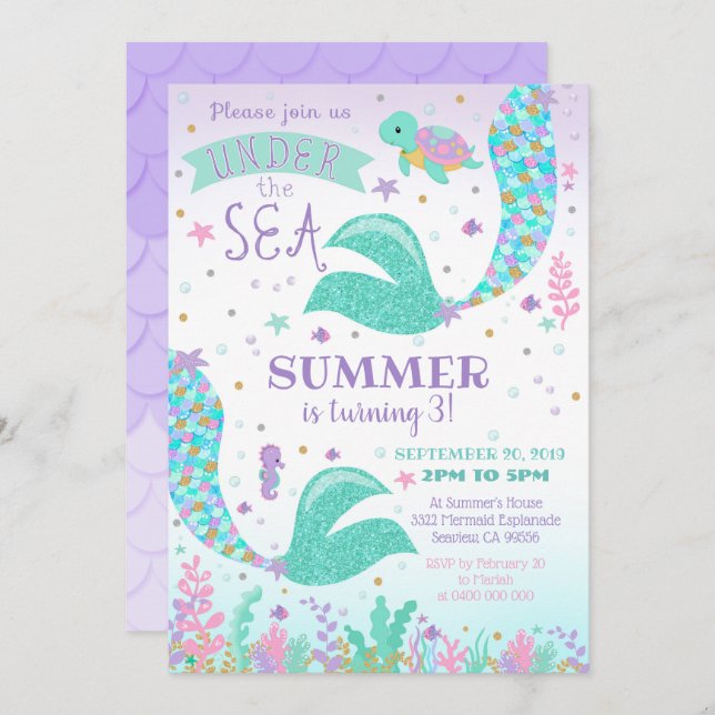 Convite de Sereia, Convite de Menina Debaixo do Ma (Frente/Verso)