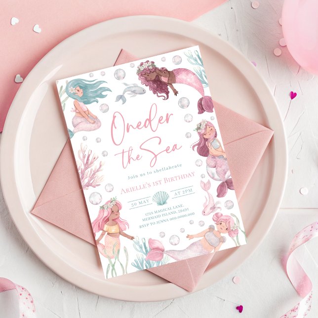 Convite de Sereia Oneder o Mar Editável (Editable Oneder the Sea Mermaid Invitation
)