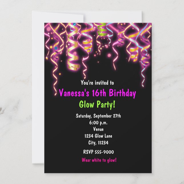 Convite de serpentinas de festa de aniversário que (Frente)