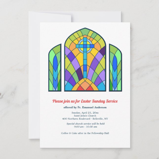 Convite de Serviço da Igreja de Vidro Colorido (Frente)