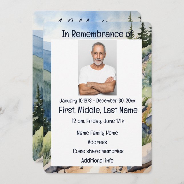 Convite de Serviço Memorial Aquarela Ciclismo Bici (Frente/Verso)