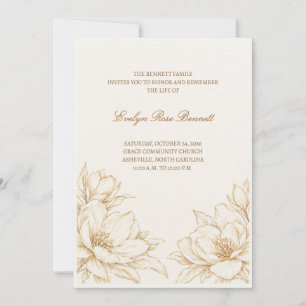 Convite de Serviço Memorial Floral Dourado Elegant