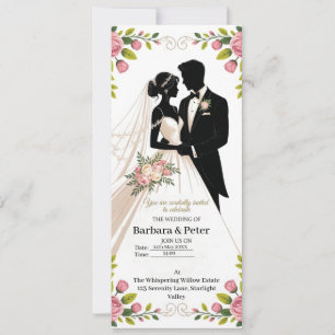 Convite de Silhueta de Casamento com Acentos Flora