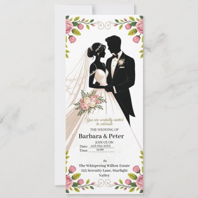Convite de Silhueta de Casamento com Acentos Flora (Frente)